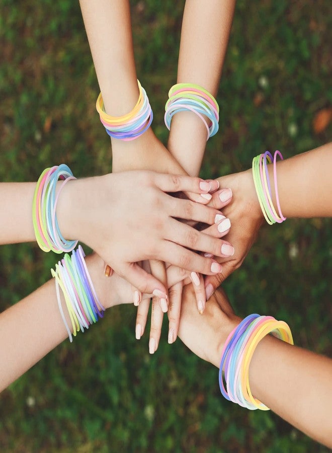 Jolbndcv Glow in Dark Jelly Bracelets 100Pcs - 80s Colorful Neon Retro Rock Pop Star Rainbow Diva Disco Gel Stretchable Bands - Image 5
